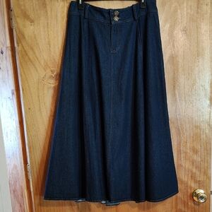 90s Vintage Cottagecore Dark Denim Skirt Double Button Belt Loops Long Flowy L